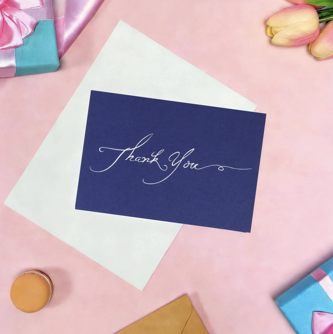 Handwriting Navy Blue Thank You Card