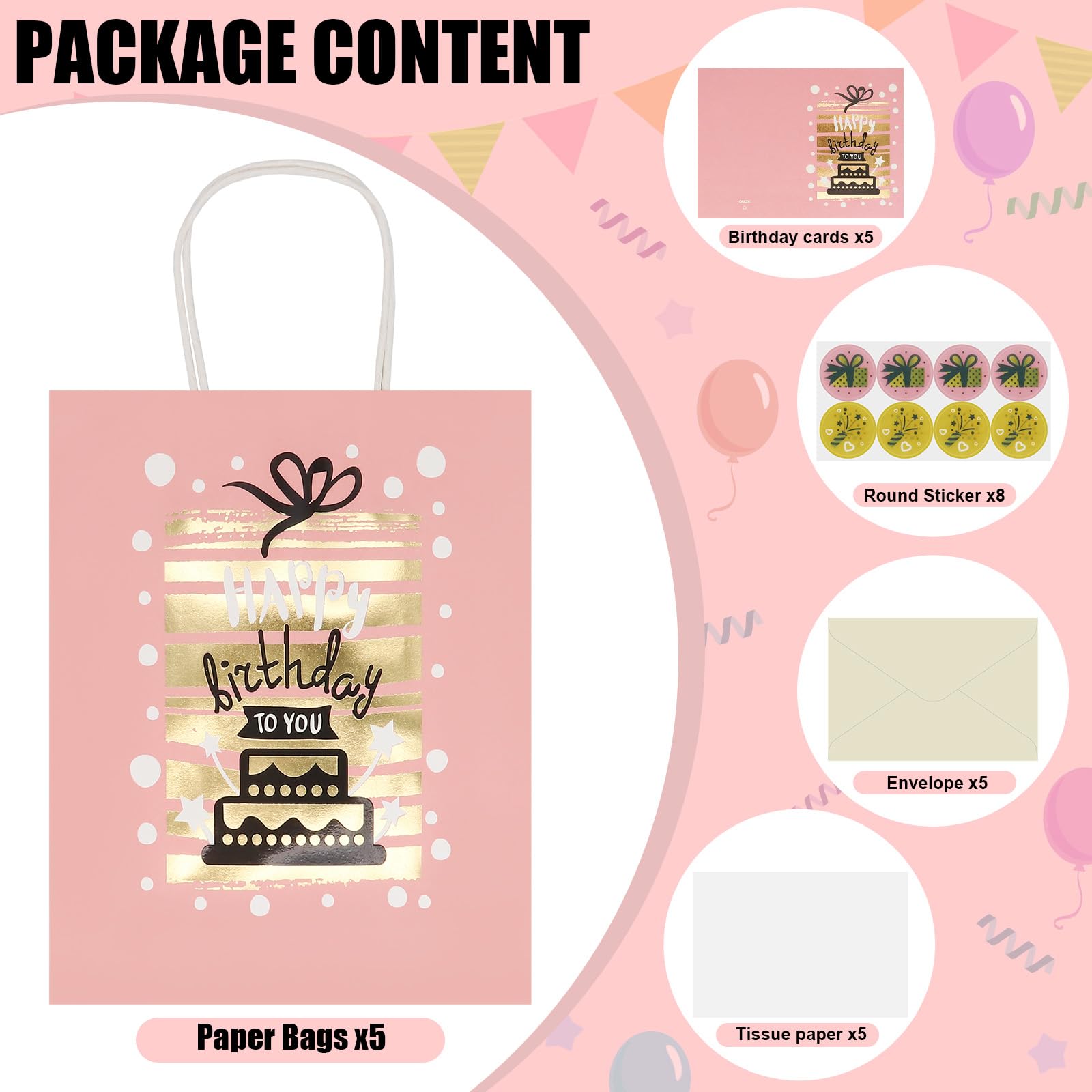 Pink Birthday Gift Bags