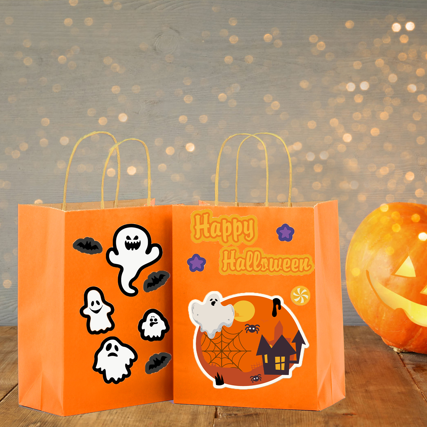 Orange Kraft Paper Gift Bags