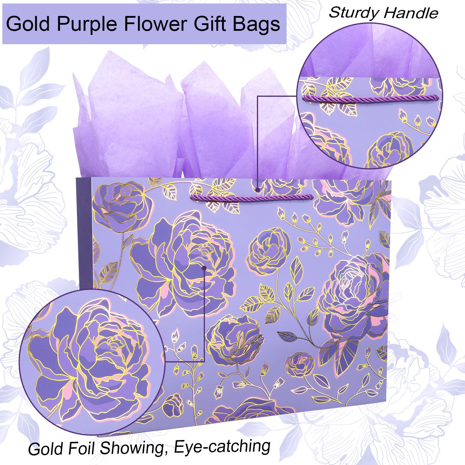 Gold Purple Flower Gift Party Bags
